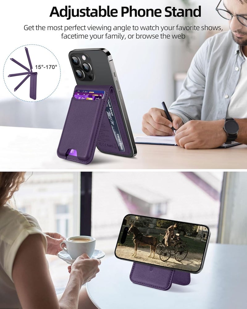 ExtreLife For Magsafe Wallet, Works with Apple Find My, Strongest Magnetic Wallet for iPhone 17/16/15/14/13/12 Series, WalletTracker with Adjustable Stand, 6 Cards Holder, Vegan Leather, Purple - Image 5